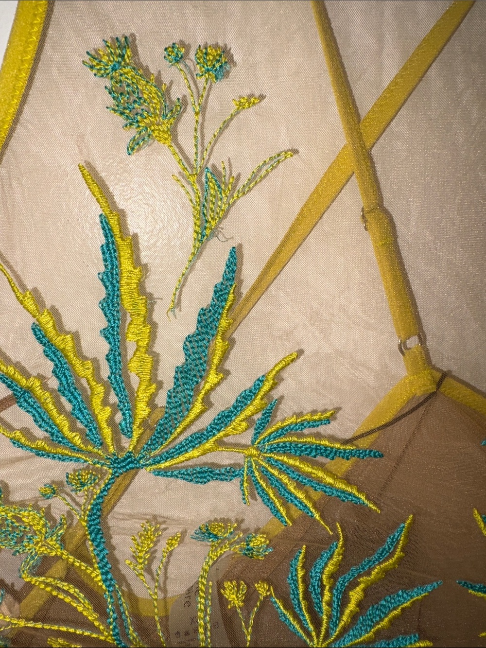 Thistle and Spire Sheer Embroidered Mesh Bodysuit in Tan and Green- XL - Picture 7 of 7